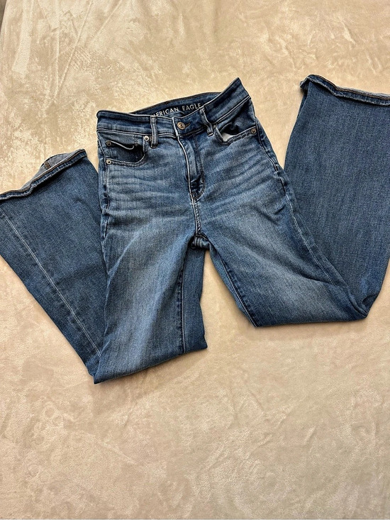 American Eagle Outfitters Denim - American Eagle AE Super High-Waisted Flare Jean Bootcut Blue 0 Short